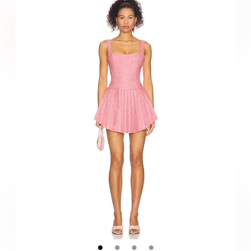Pink Mini Dress with Square Neck and Pleated Skirt